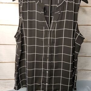 Apt. 9 Black & White Sleeveless Grid-Print Button Blouse